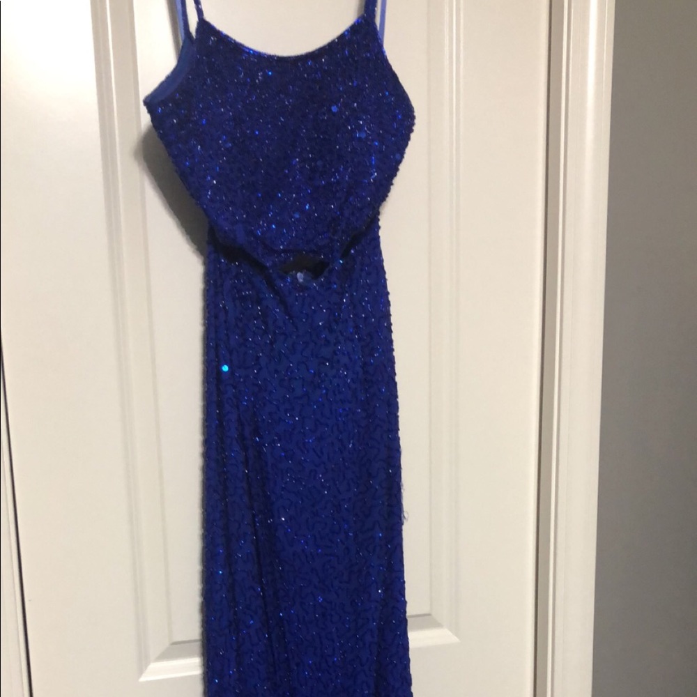 Blue sequined prom dress